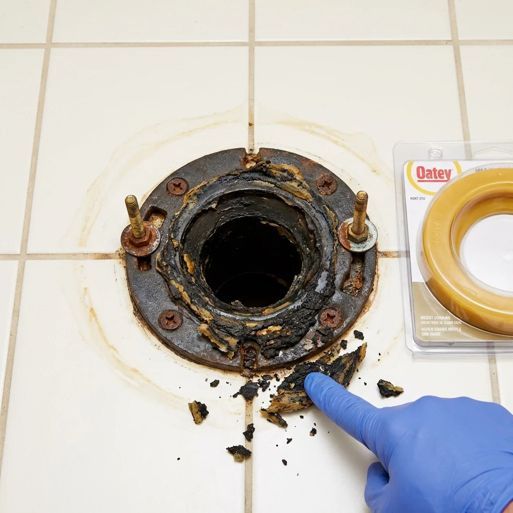 Failed wax ring showing water seepage at the base of a toilet in a Madison, SD home